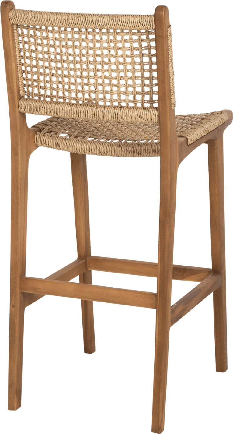 Karrige për bar me shpinë NESHA FH9788 dru TEAK, litar natyral-bezhë, 45x57x110H cm
