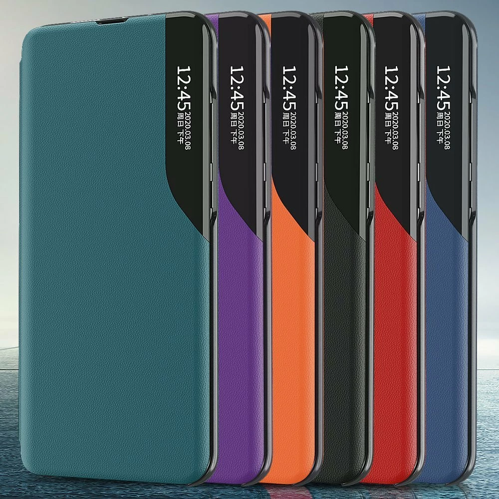 Mbështjellës Hurtel Eco Leather View Case për Samsung Galaxy A72 4G, me kapak dhe mbajtës, e gjelbër