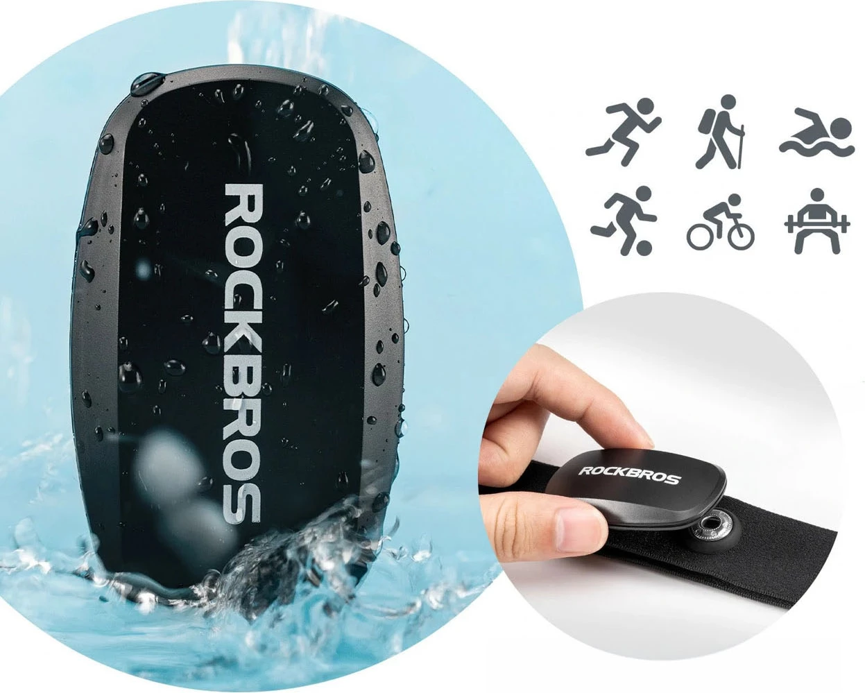 Rrip monitorues pulsi Rockbros HRM812 Bluetooth 4.0 ANT+ IP67, set sensor + rrip gjoksi, i zi