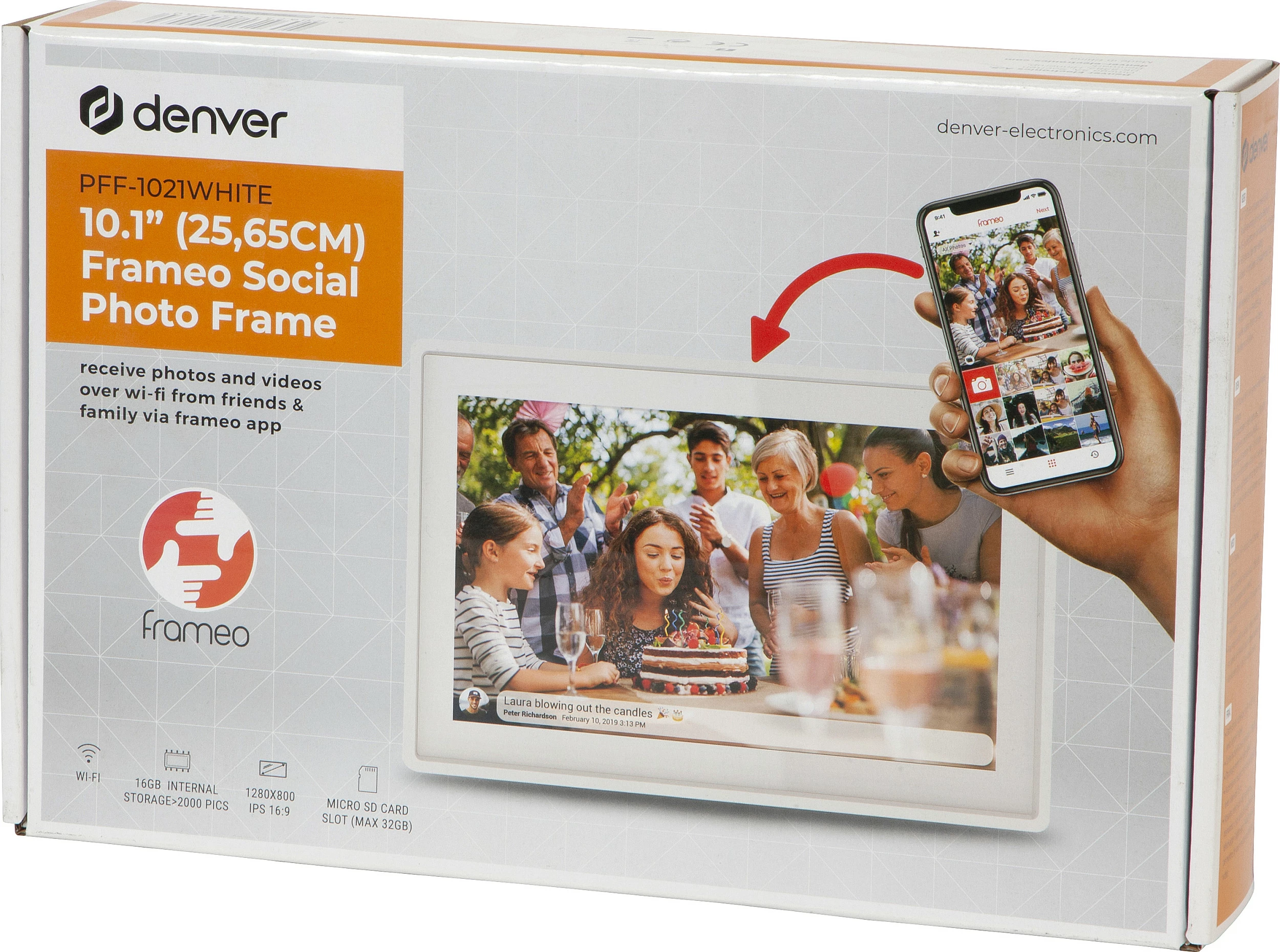 Kornizë digjitale Denver Frameo PFF-1021, 10.1", 16GB, Wi-Fi, Touch, e bardhë
