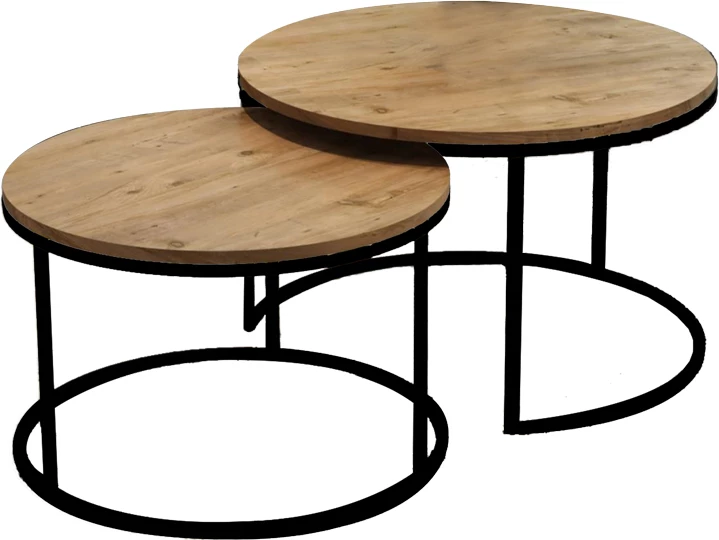 Tavolina kafeje Solme set 2 copë melaminë natyrale-metal i zi