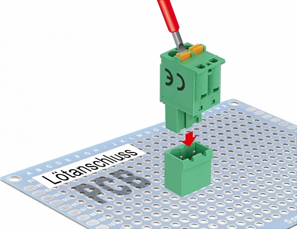 Terminal block set DeLOCK për PCB 2-pin, pitch 5.08 mm, vertikal, jeshil
