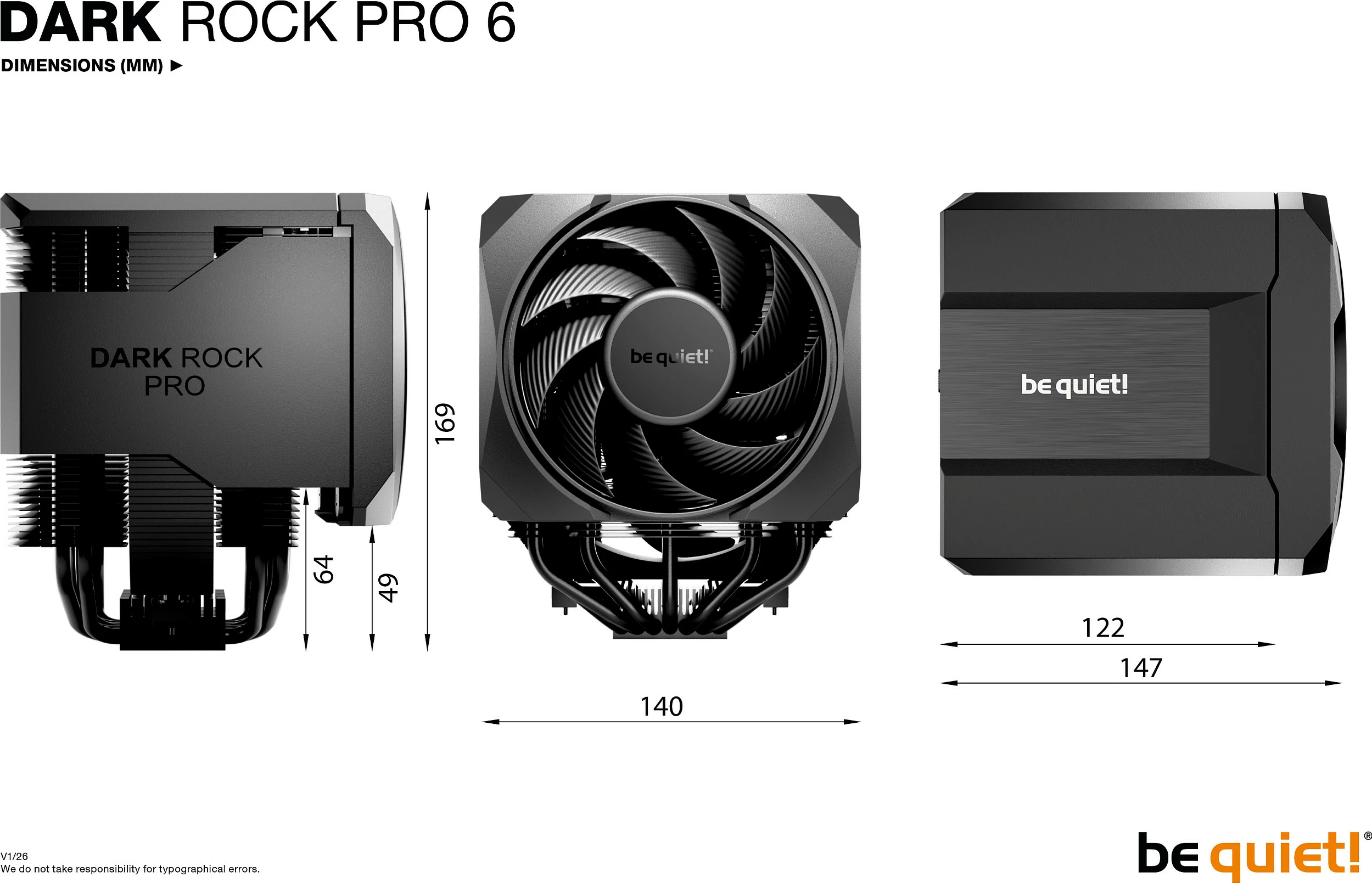 Kuler CPU be quiet! Dark Rock Pro 6, për AMD AM5/AM4 dhe Intel LGA1851/1700/1200/1150/1151/1155, i zi