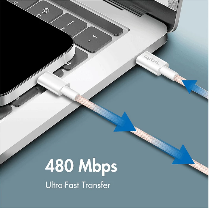 Kabllo USB-C LogiLink, USB 2.0, C në C, 1.5 m, 60W, rozë
