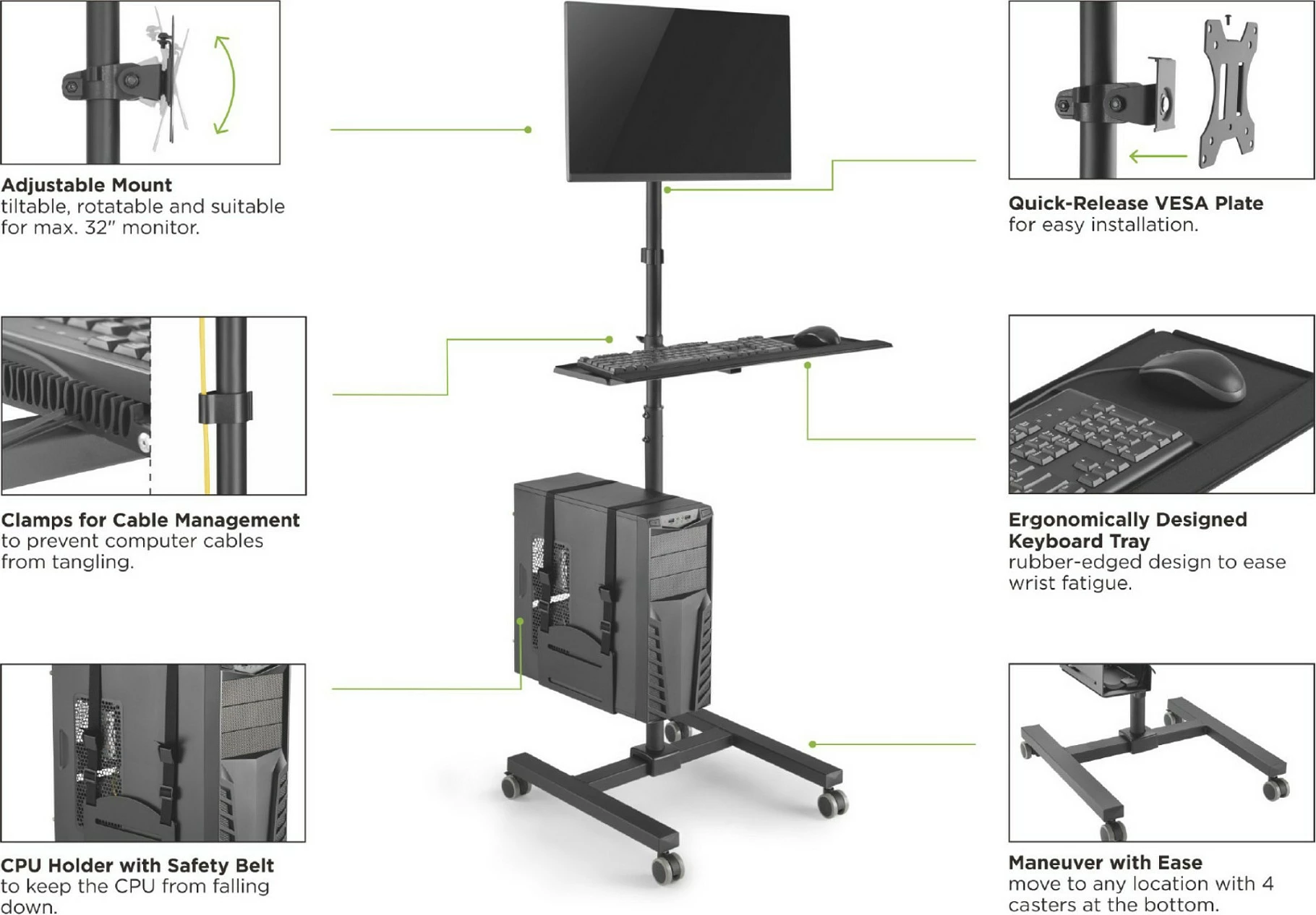 Karrocë multimedia EQUIP 650171, për monitor/TV 17-32", VESA 75x75/100x100, deri 8 kg, e zezë
