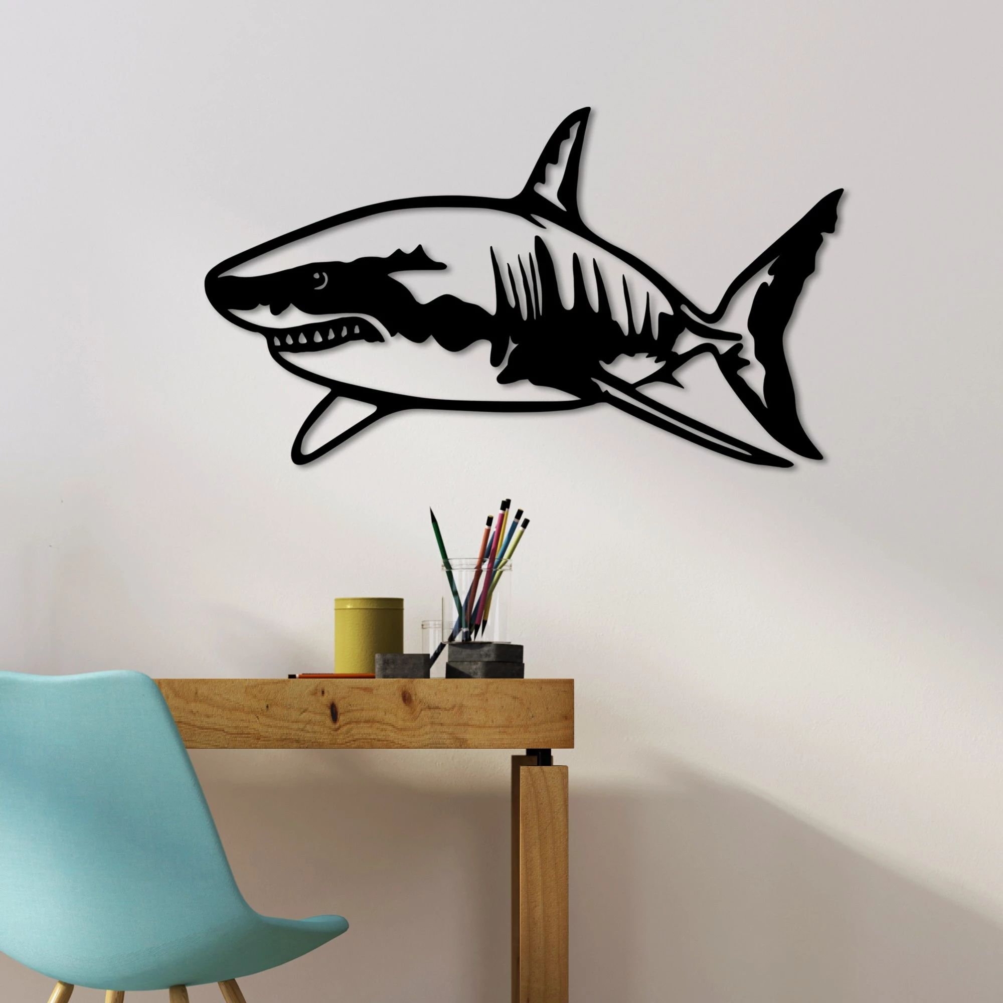 Aksesor muri dekorativ prej metali, Wallity, peshkaqen, i zi, 70x36cm