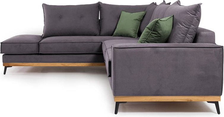 Kënd divani Luxury II, kënd i djathtë, pëlhurë ngjyrë gri e errët-gjelbër e errët, 290x235x95cm