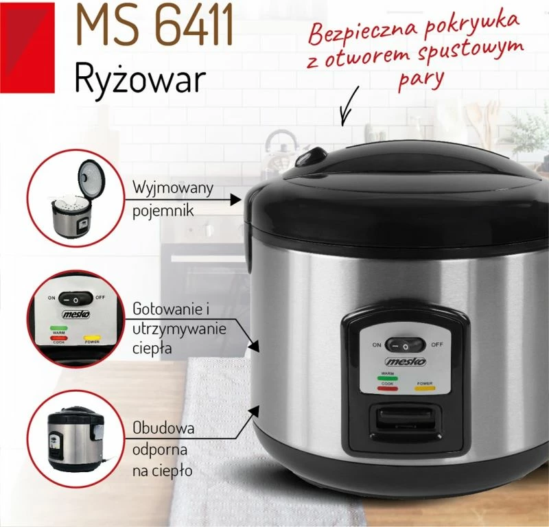 Tenxhere orizi Adler MESKO MS 6411, e zezë/inoks