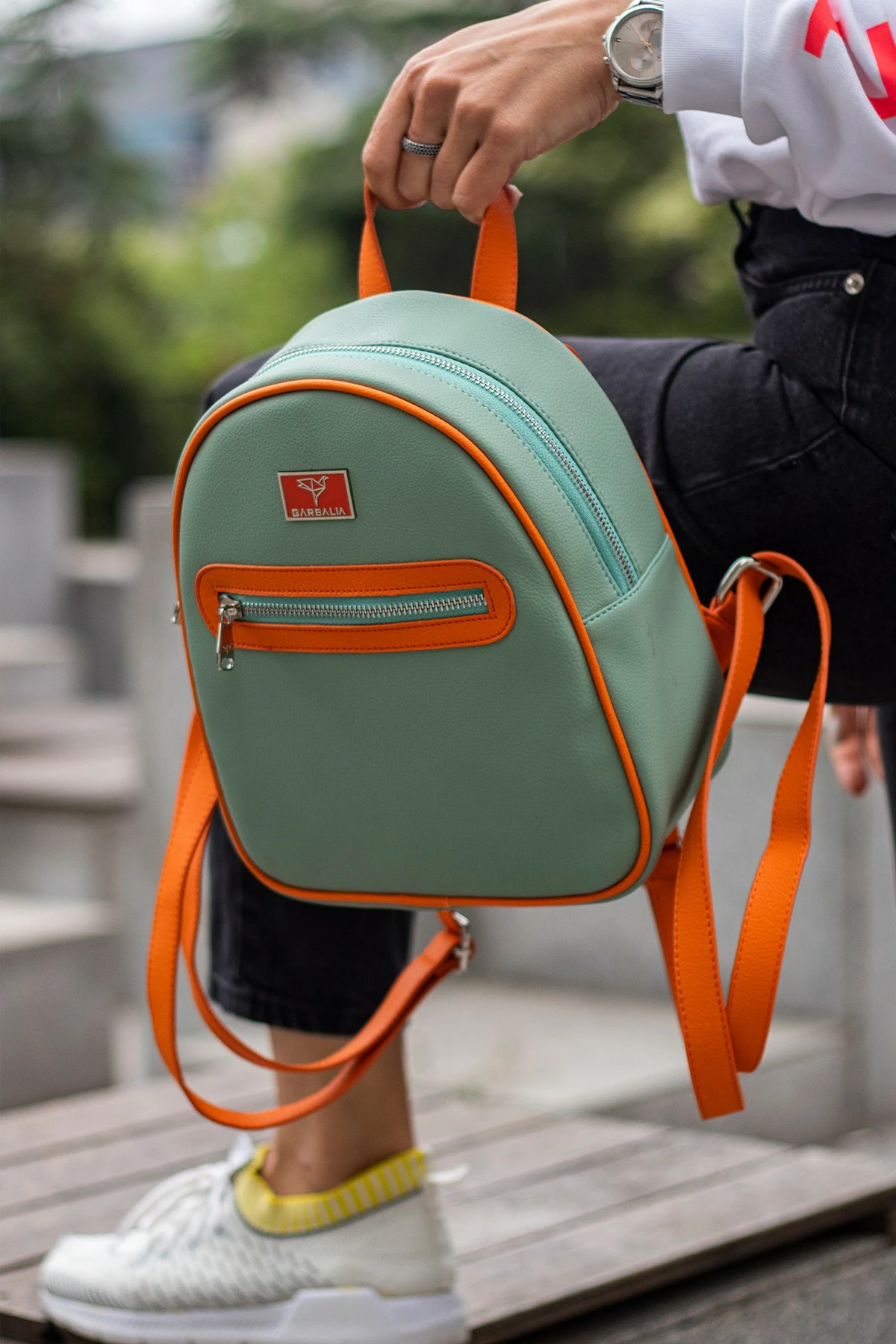 Çantë shpine Zoozie Bags Oslo, ngjyrë mint dhe portokalli