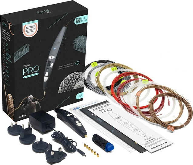 Penë 3D 3Doodler Pro III Set, me ekran, me adapter rryme, e zezë