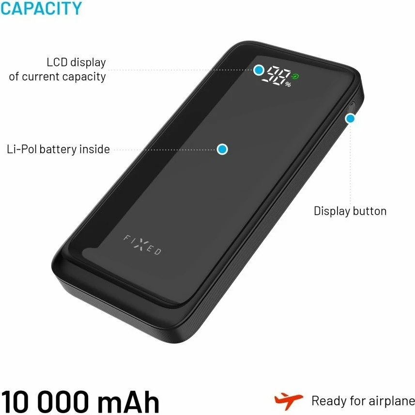 Powerbank Fixed Zen2 10 10000 mAh, 22.5 W, PD 3.0, 3 porta (USB-C, 2x USB-A), zi