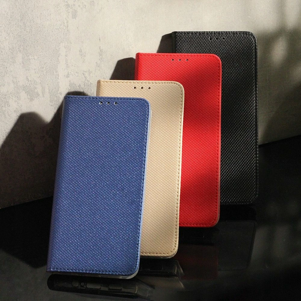 Mbështjellës nemo Magneto për Samsung Galaxy S25, flip me mbyllje magnetike, me stand dhe xhep kartelash, blu navy, set me qelq të kalitur