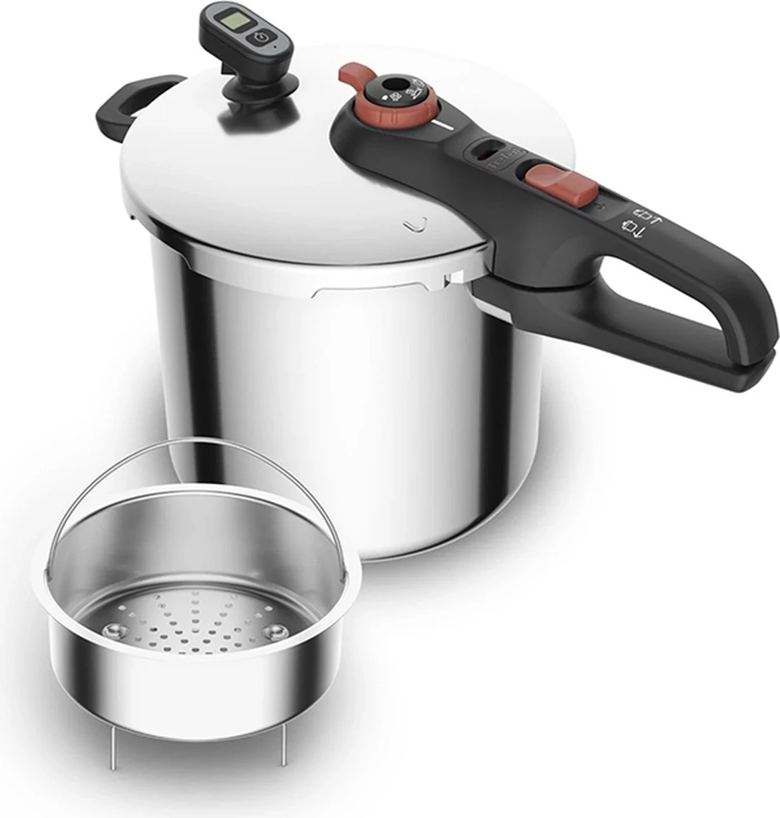 Tenxhere me presion Tefal P2594401 8 L me tajmer të heqshëm magnetik, çelik inox, ngjyrë argjendi