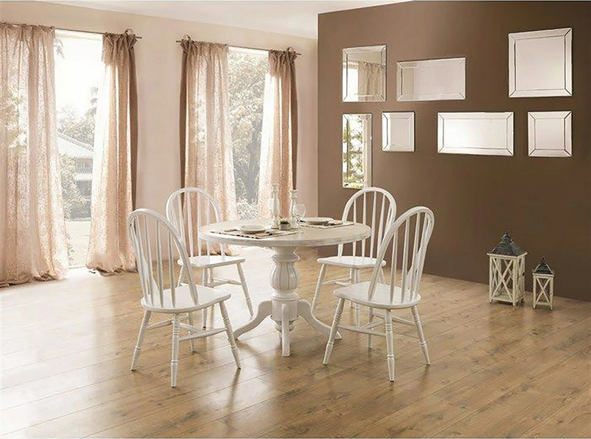 Tavolinë me karrige, 5 copë, Skye Decor, Albero08, ngjyrë e bardhë dhe lis