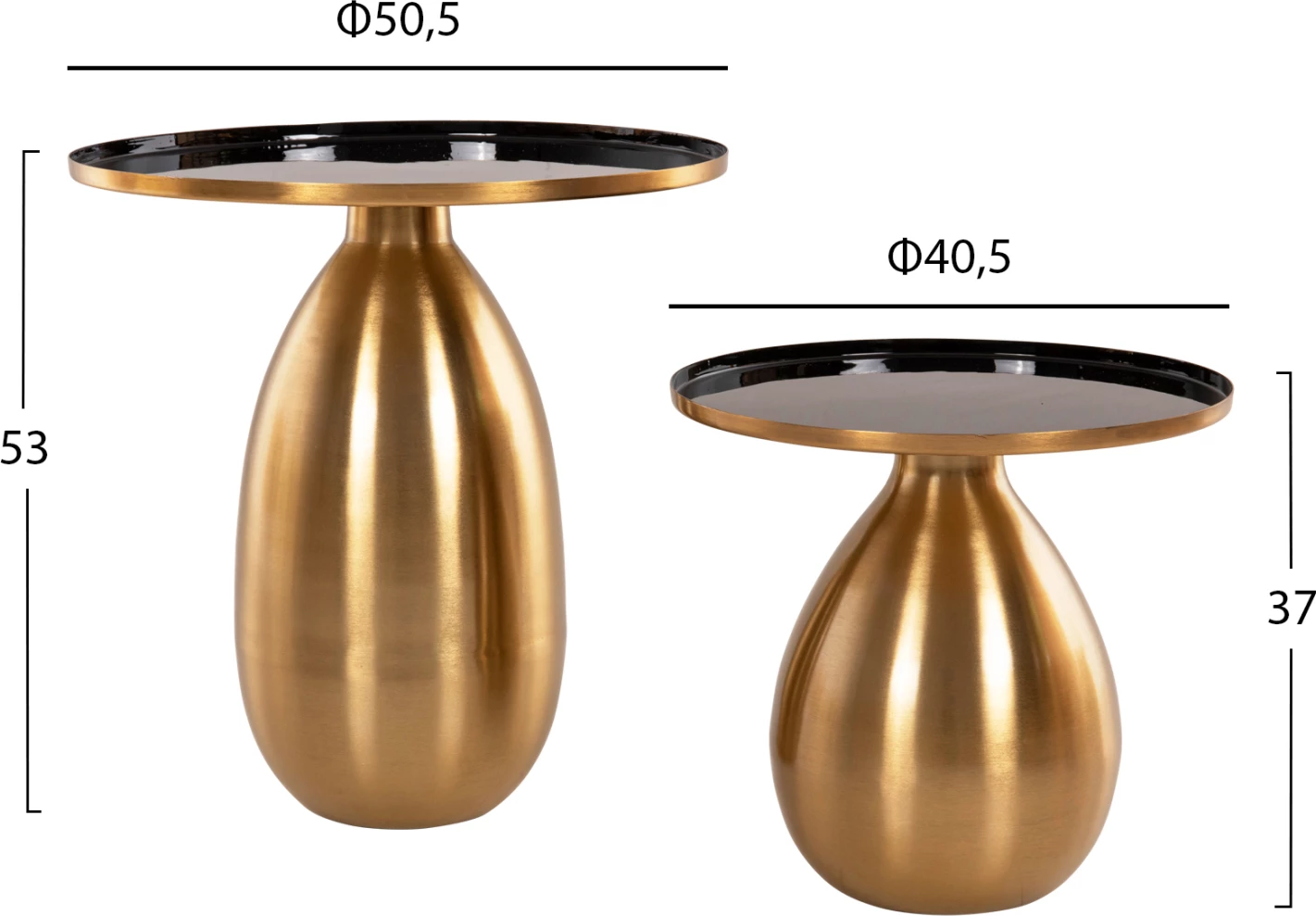 Tavolina anësore 2 copë, FH9661, metal, ngjyrë e zezë dhe ari, Φ50,5 & Φ40,5 cm