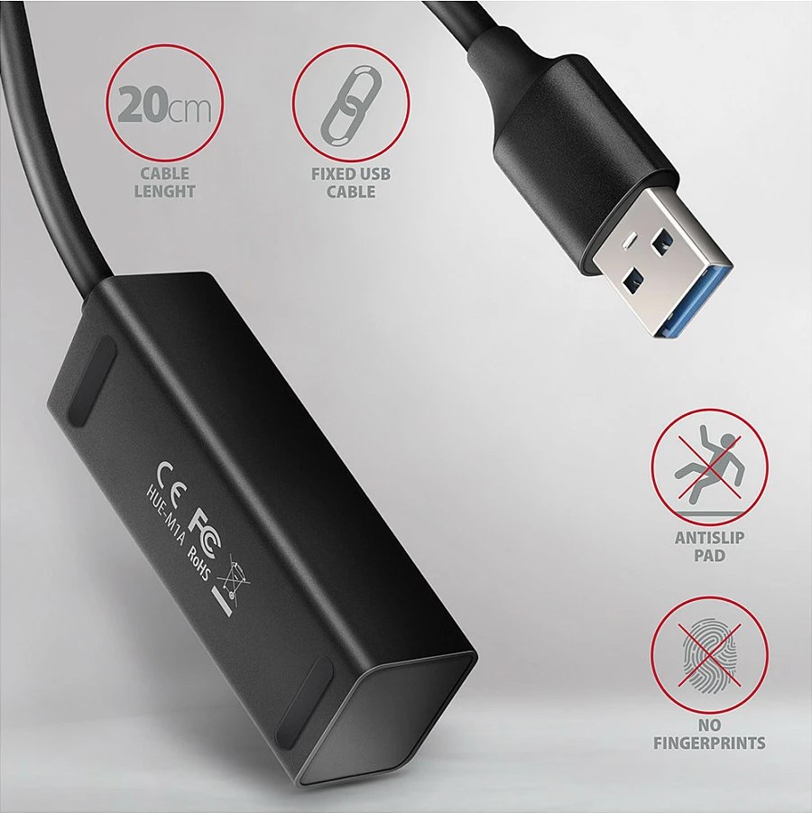 USB hub Axagon HUE-M1A, 4x USB 3.0, kabllo 20cm, i zi