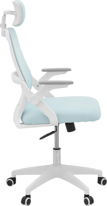 Karrige zyre Peja, material rrjetë, ngjyrë kaltër e çelët, kornizë e bardhë, 58x60x107-117cm