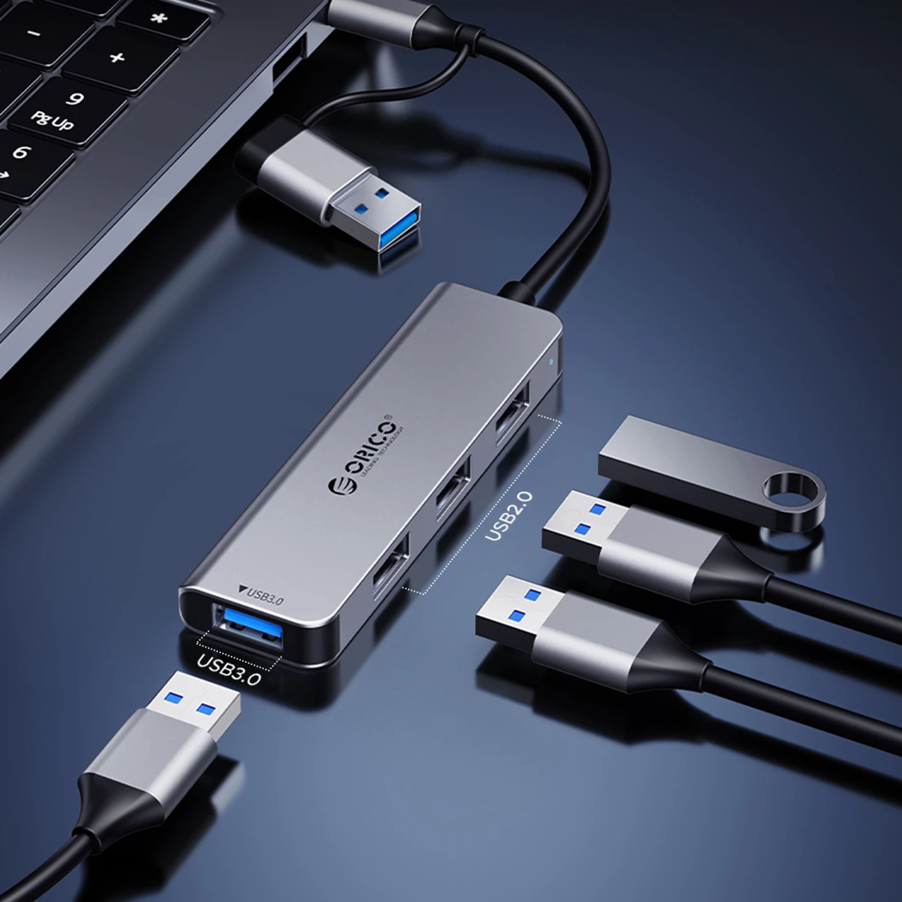 Kasë Orico YSA8-U3, 8 porta, USB-A/USB-C, Gri