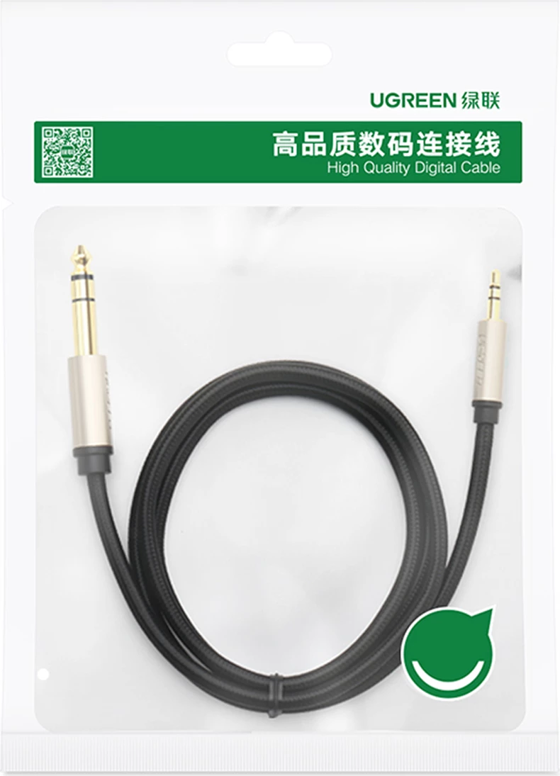 Kabllo audio Ugreen AV127 10625, mini jack 3.5mm në jack 6.35mm, 1m, Gri