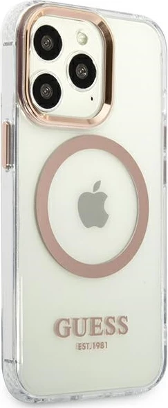 Mbështjellës Guess GUHMP13XHTRMD për iPhone 13 Pro Max 6.7", Metal Outline Magsafe, Transparent/Ari