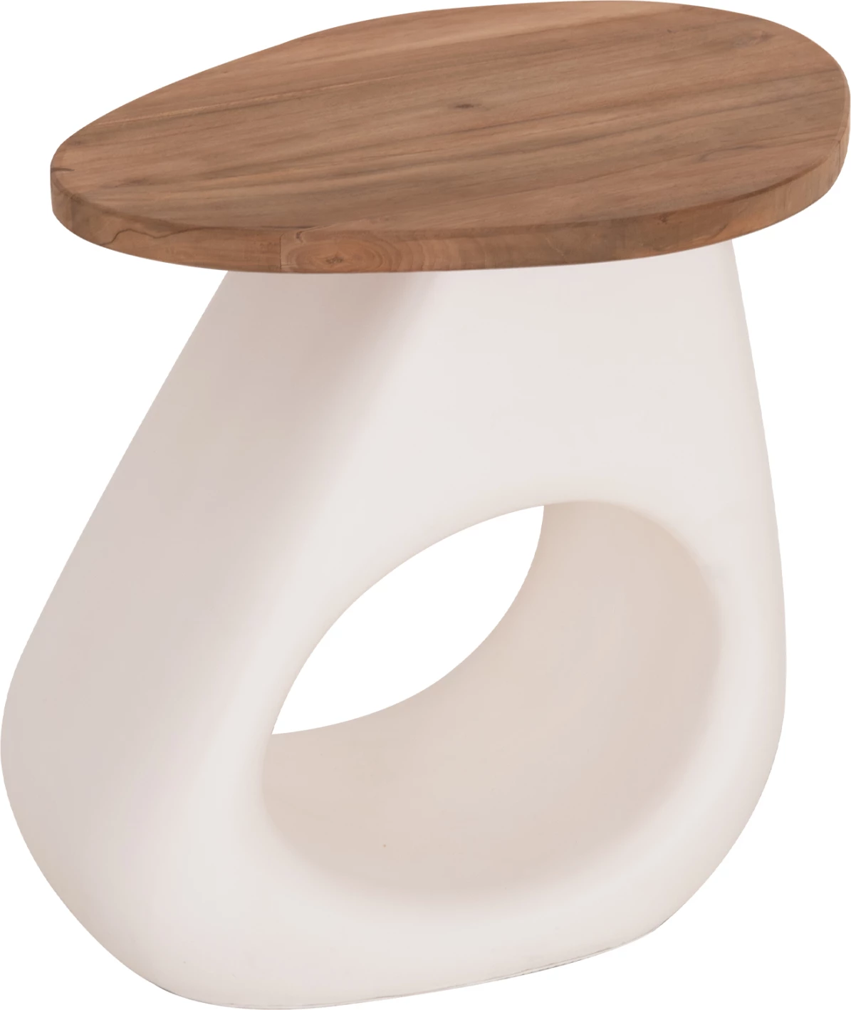 Tavolinë anësore AIDA, bazë prej fibrë-cementi e bardhë, sipërfaqe druri teak, 47x60x59cm