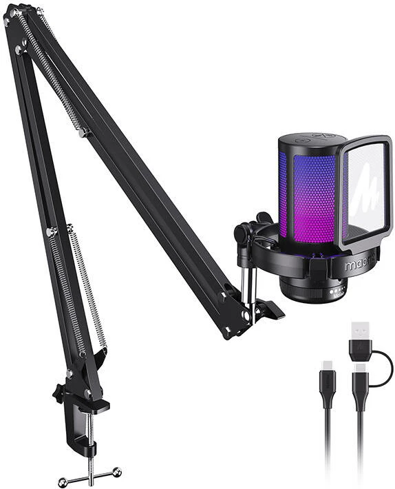 Mikrofon gaming Maono DGM20 S, kondensator, me ndriçim RGB, i zi