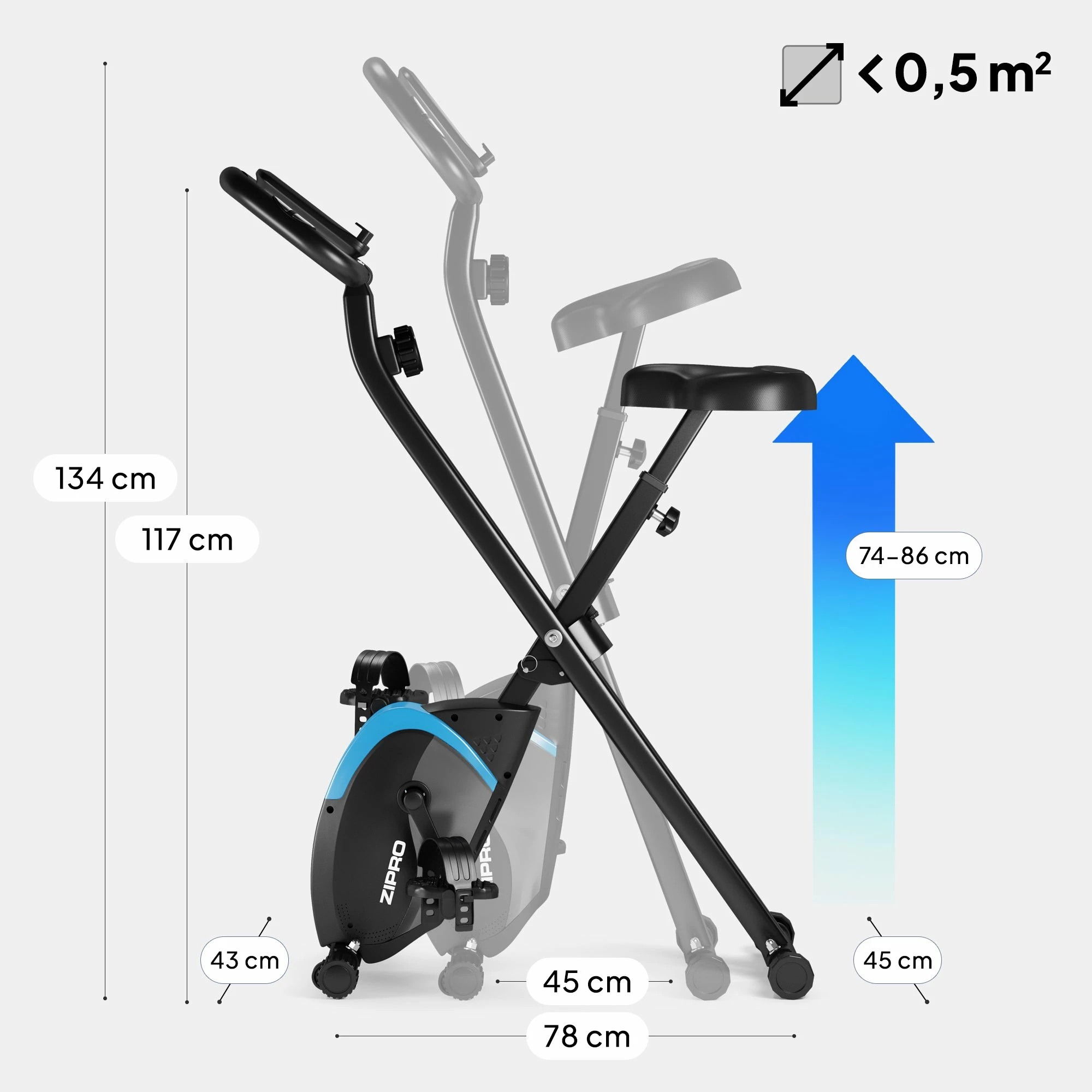 Biçikletë statike Zipro Future X, rezistencë magnetike 8 nivele, e palosshme vertikale, max 110 kg, e zezë