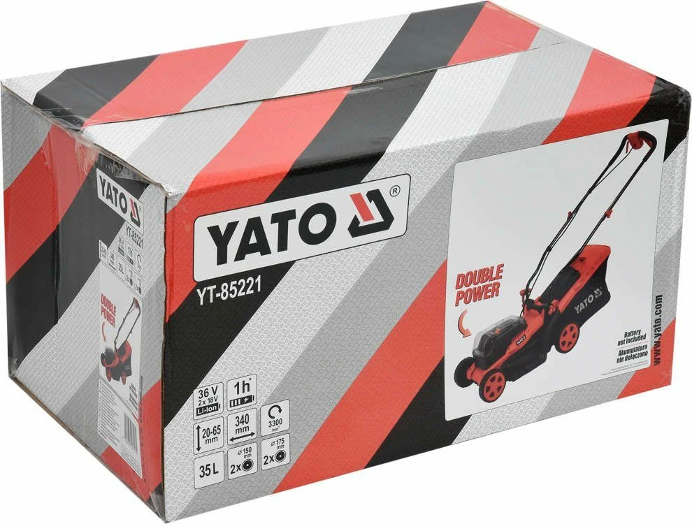 Kositëse bari me bateri Yato YT-85221 36 V, 34 cm, shportë 35 L, kuqe/zezë, pa bateri dhe karikues
