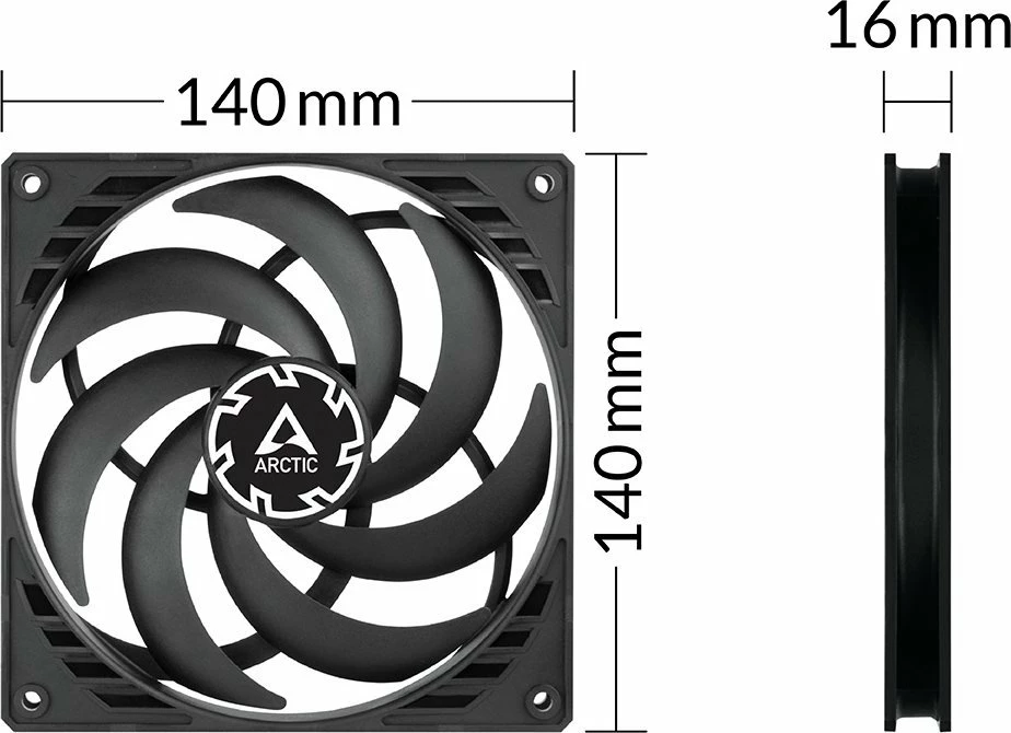 Ventilator kasë Arctic P14 Slim PWM PST ACFAN00268A 140mm 16mm 4-pin PWM i zi (1 copë)