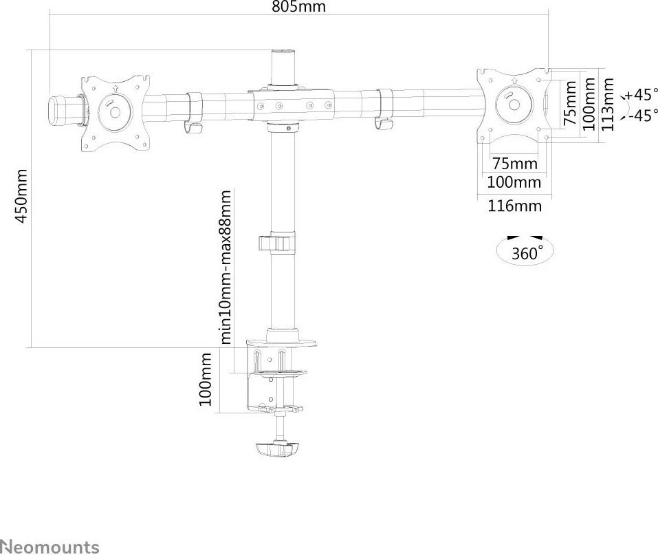 Krah monitori Neomounts, Newstar, FPMA-DCB100DBLACK, 10-27", i zi