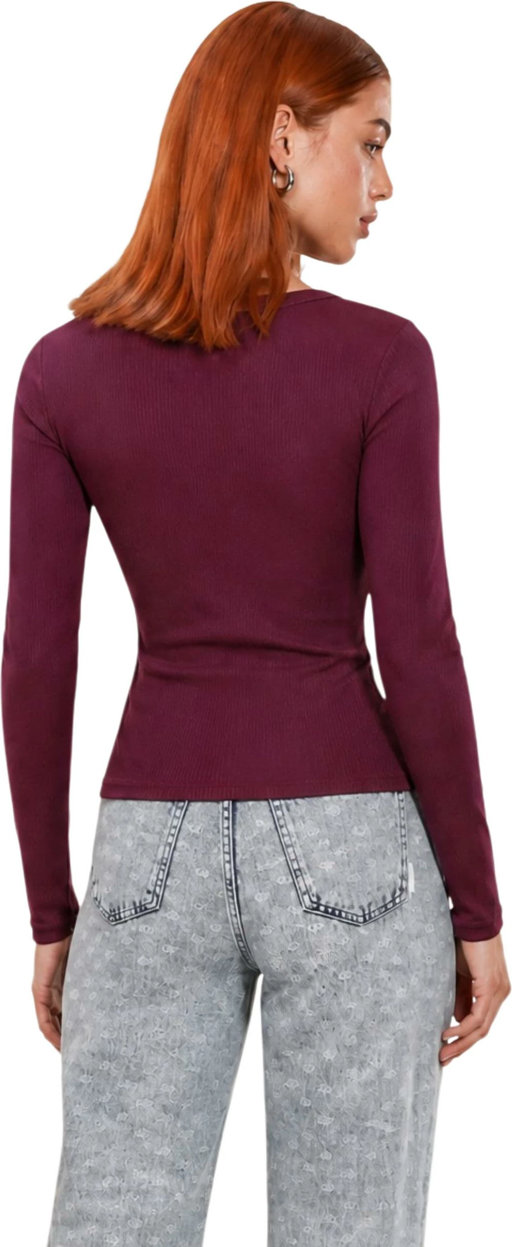 Maicë me mëngë të gjata Guess COLETTE LS RIB TOP V4BP07 K8RT2, për femra, bordeaux [Madhësia: M]
