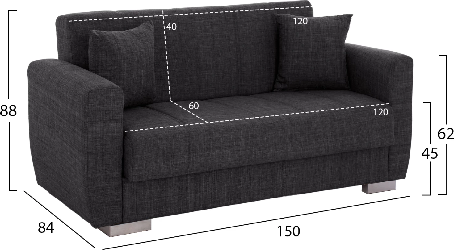 Divan 2-vendësh, shtrat, gri, FH3241.03, 150x84x88 cm