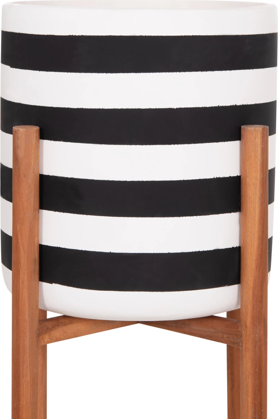 Vazo e brendshme RENTIL, fibër-cement, vija të zeza dhe të bardha, bazë dru tik, 23x60cm