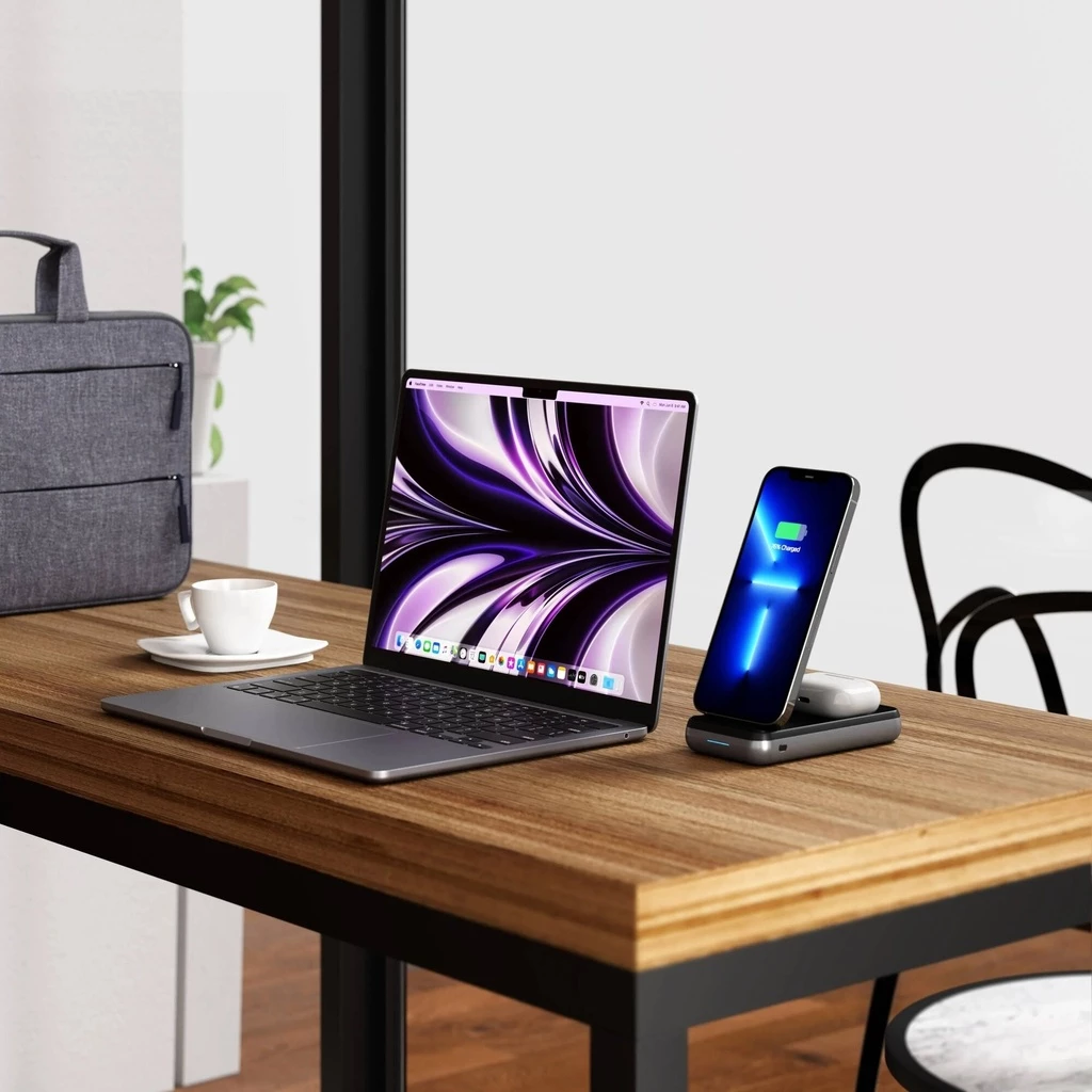 Satechi Duo Wireless Charger Power Bank Stand 10000 mAh - Space Grey