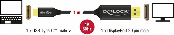 Kabllo USB-C në DisplayPort DeLOCK 83709, 4K 3840x2160, DP 1.2, e zezë