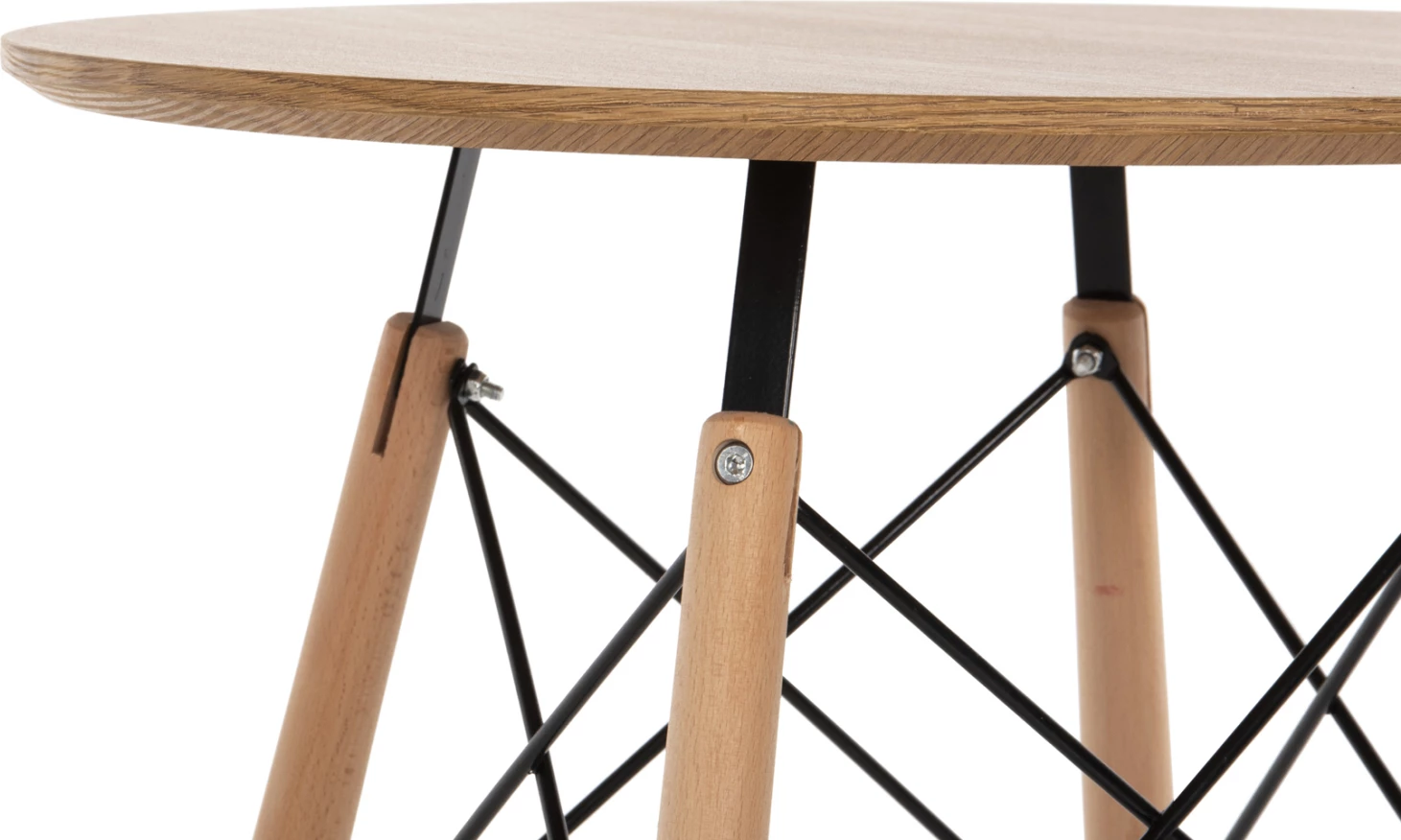 Tavolinë e rrumbullakët minimaliste për ngrënie, MDF, këmbë druri ahu, ngjyrë natyrale, Φ60x76cm