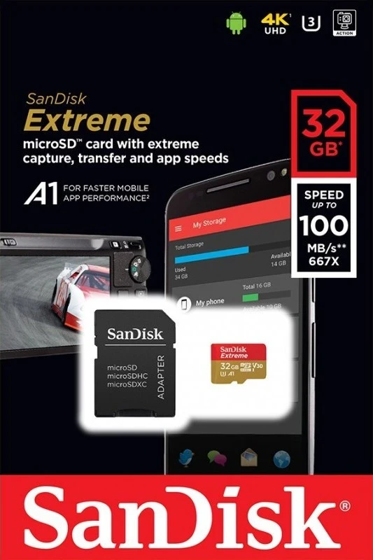 Kartë e memories SanDisk Extreme microSDHC, U3 V30 UHS-I A1, 32GB