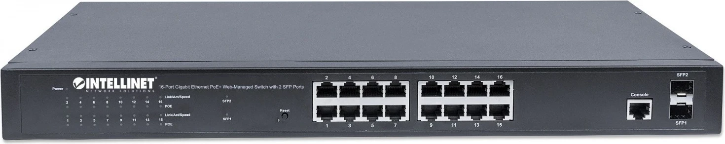 Switchi i Menaxhueshëm Intellinet, 16 portë PoE+ dhe 2 SFP