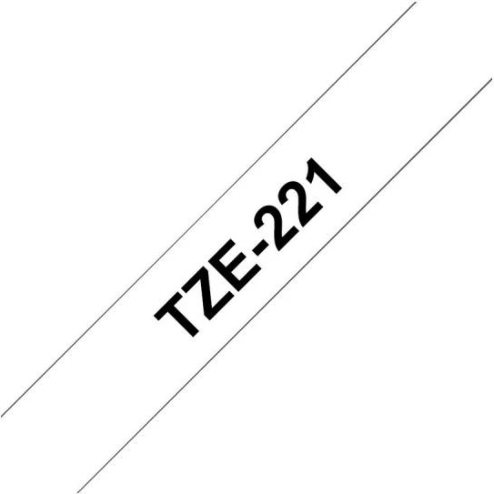 Kasetë shiriti etiketash Brother TZe-221 9 mm e laminuar vetëngjitëse P-touch, e bardhë me tekst të zi