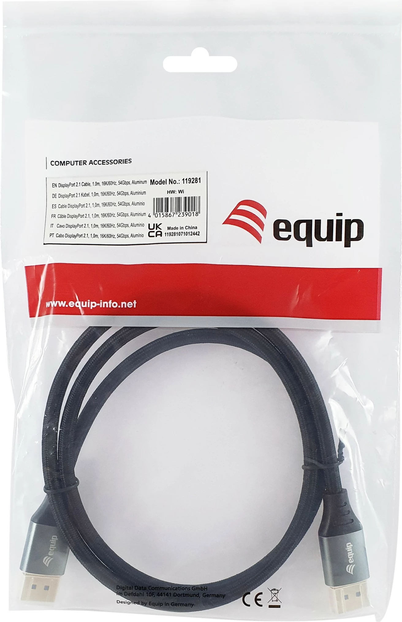 Kabllo DisplayPort 2.1 Premium Equip, 1.0m, 16K/60Hz, 54Gbps, e zezë