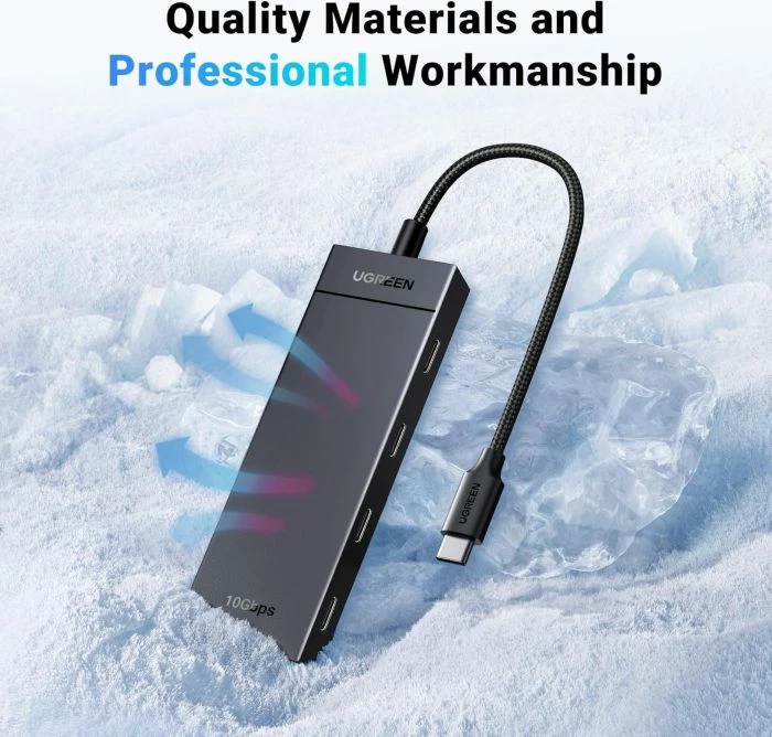 hub USB-C UGREEN 35584, 10Gbps, 4x USB-C 3.2, kabllo 30cm, gri e errët