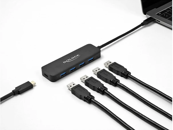 Hub USB-C DeLOCK 4x USB-A + USB-C PD 85W, USB 3.2 Gen 1, i zi