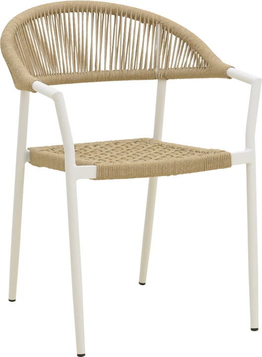 Karrige me krahë e grumbullueshme Ammos, alumin i bardhë, litar PE natyral, 57x61x82cm