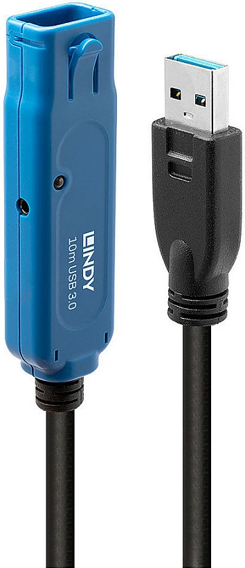 Kabllo zgjatëse aktive USB 3.0 Lindy 10m, USB-A Mashkull në USB-A Femër, 5 Gbps, zezë/kaltër