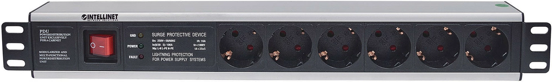 Shirit rryme (PDU) rack Intellinet 19" 1.5U, 6 priza Schuko, kabllo 3 m, e zezë