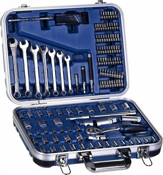 Set çelësash me llokma Scheppach TB170 135 copë, 1/4\" & 3/8\", Cr-V, me kuti veglash, argjendtë/blu