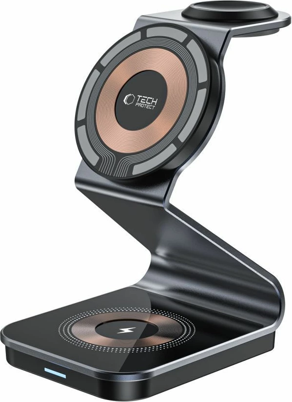 Karikues induktiv 3-në-1 Tech-Protect QI15W-A29 me MagSafe, për smartphone, Apple Watch dhe AirPods, i zi