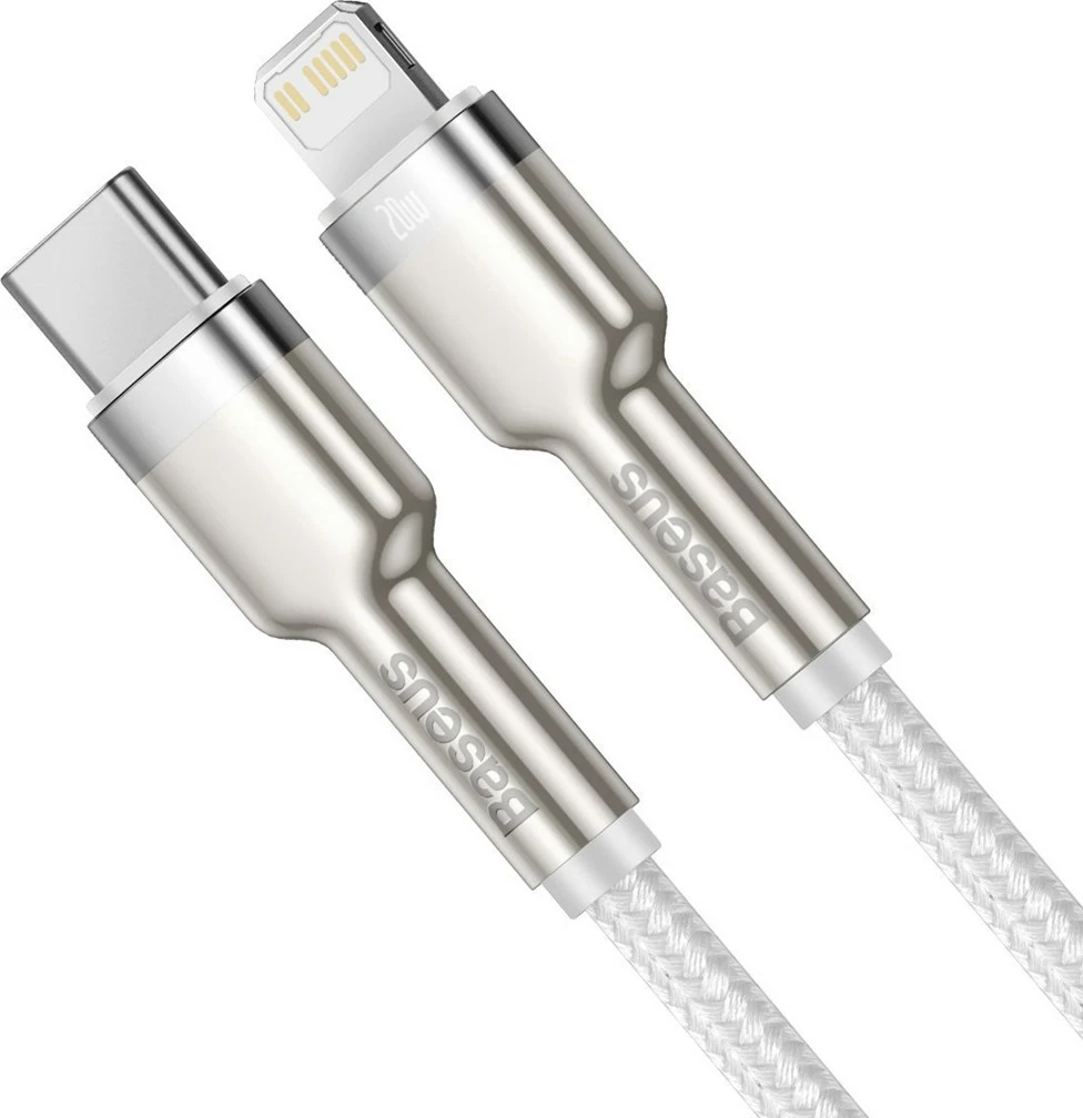 Kabllo Baseus Cafule USB-C në Lightning, Bardhë, 20W, 1m