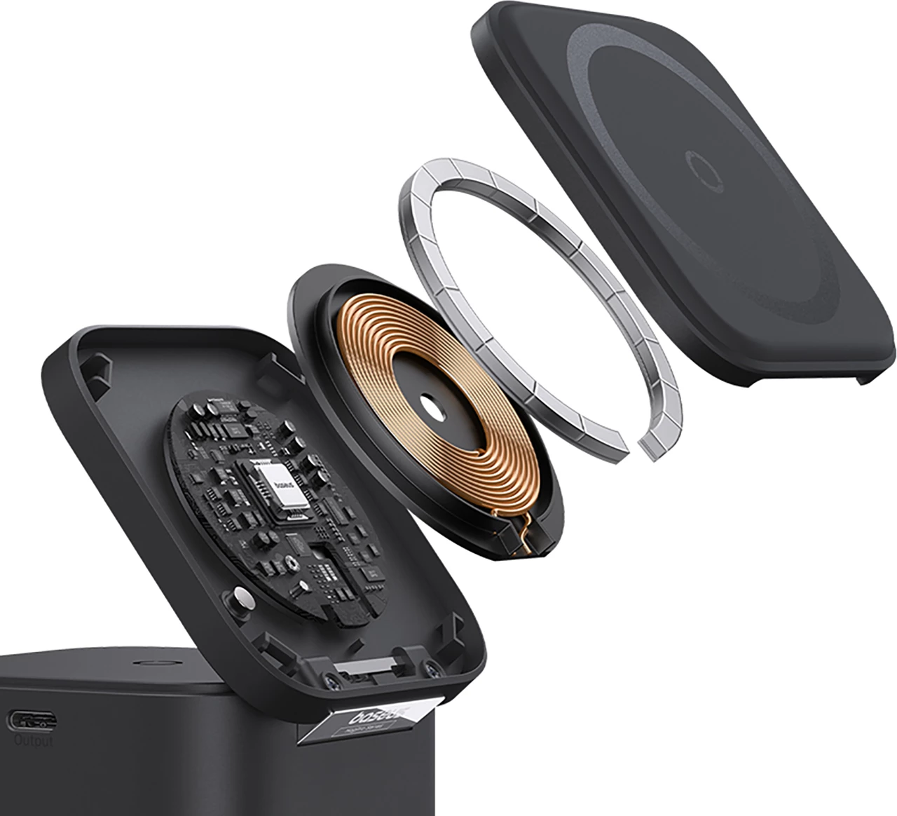 Karikues wireless 3-në-1 Baseus MagPro, 25W, MagSafe, për telefon, kufje e smartwatch, i zi