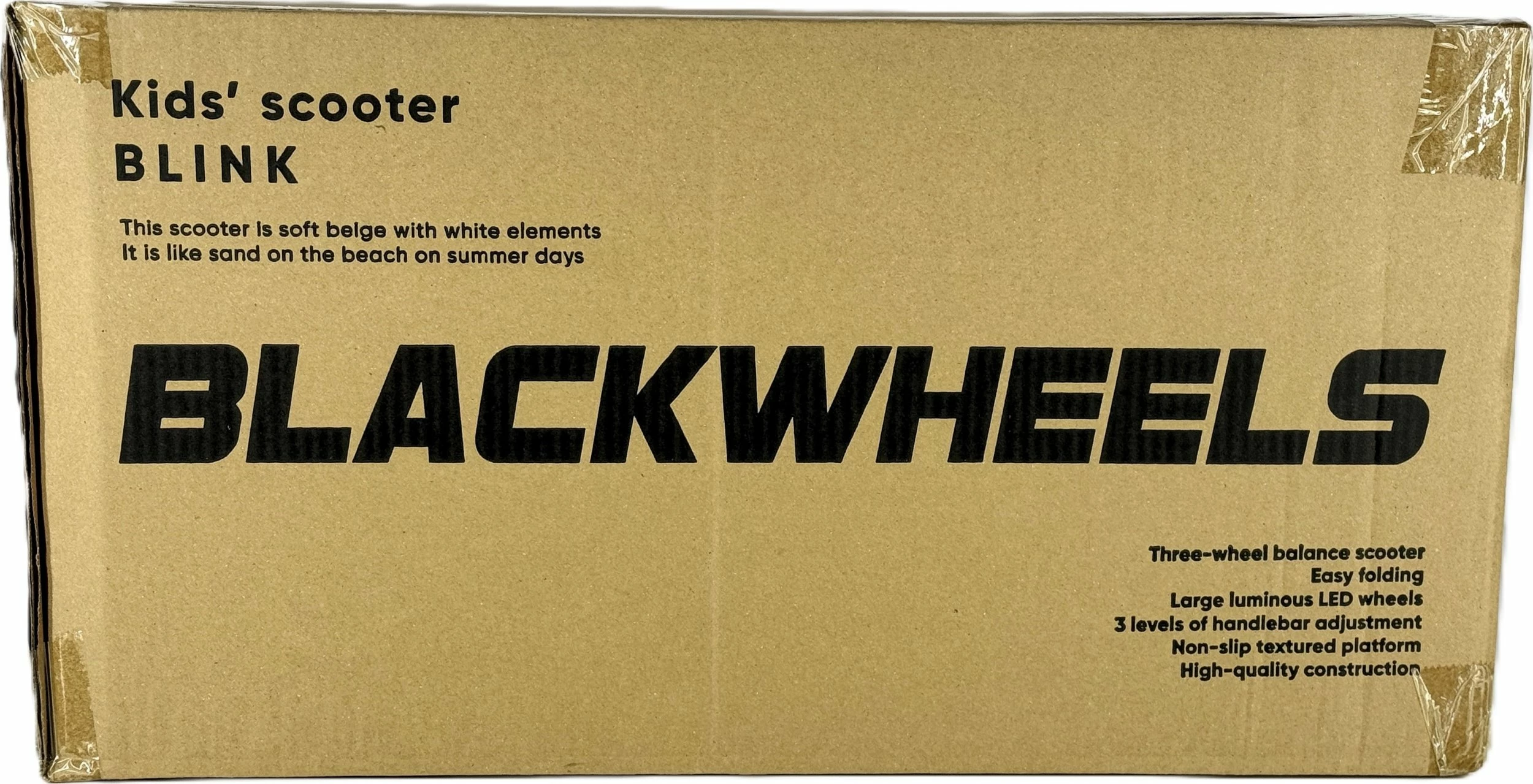 Skuter me 3 rrota Blackwheels Blink, rrota LED 110/70 mm, i palosshëm, timon i rregullueshëm 61-75 cm, bezhë